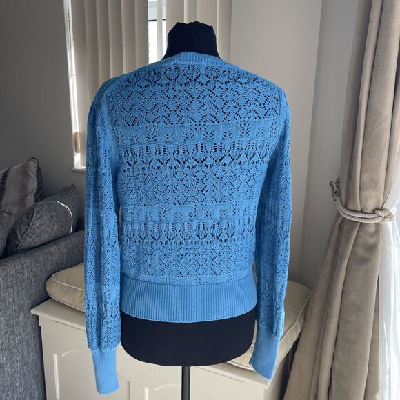 INTERMIX Sz S Pointelle knit Cotton  blue long sleeves - Picture 3 of 8